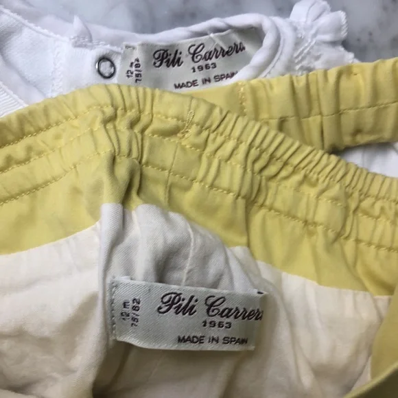 Pili Carrera SET Yellow Suspender Shorts with White Top size 12M
